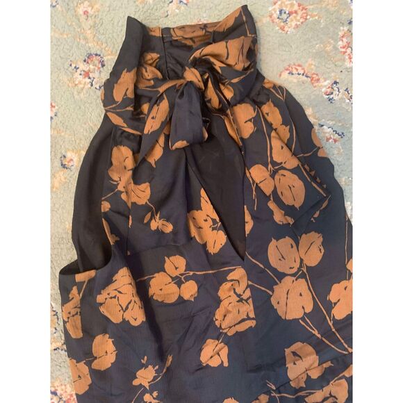 Banana Republic Halter Tie Neck Cropped Brown & Black Floral Jumpsuit, size 14 - Picture 5 of 5